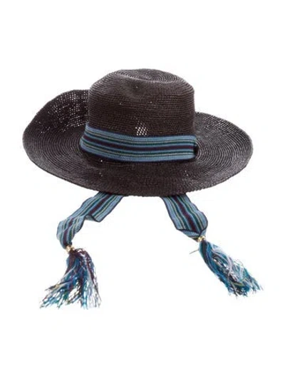 Pre-owned Sensi Studio Black Whipstitched Wide Brim Hat With Wool Felt Sash Tie