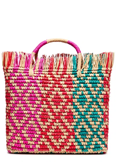 Sensi Studio Canasta Fringed Woven Straw Tote In Pink