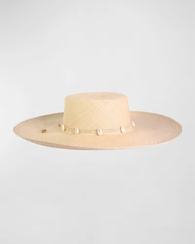 Sensi Studio Cordovan Straw Large Brim Hat With Shells In Neutral