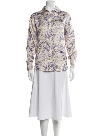 Pre-owned Sensi Studio Floral Print Long Sleeve Button-up Top In Multicolor