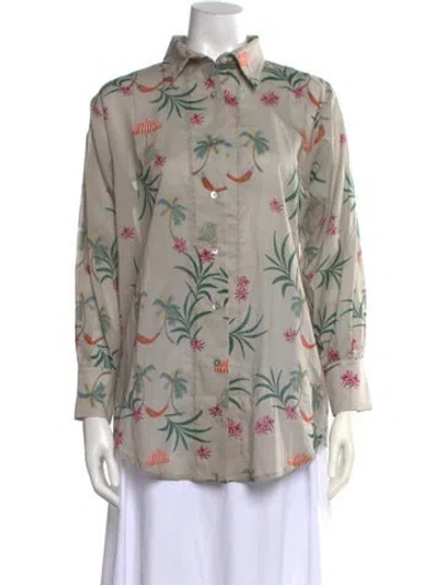 Pre-owned Sensi Studio Floral Print Long Sleeve Top In Neutrals