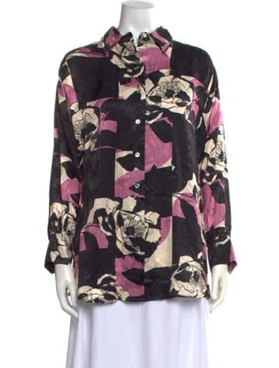 Pre-owned Sensi Studio Floral Print Long Sleeve Top W/ Tags In Black