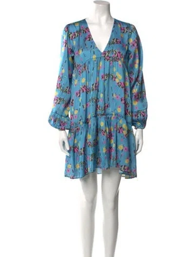 Pre-owned Sensi Studio Floral Print Mini Dress In Blue