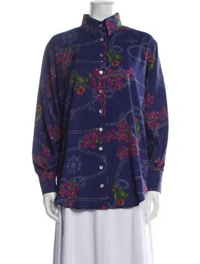 Pre-owned Sensi Studio Floral Print Mock Neck Blouse W/ Tags In Blue