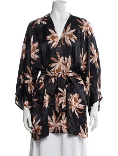 Pre-owned Sensi Studio Floral Print Robe In Black
