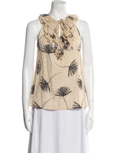 Pre-owned Sensi Studio Floral Print Tie Neck Blouse