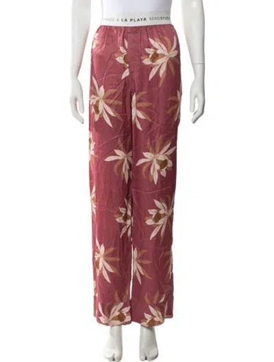 Pre-owned Sensi Studio Floral Print Wide Leg Pants In Pink