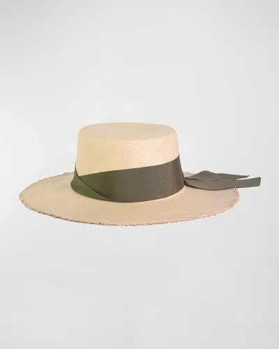 Sensi Studio Frayed Cordovan Straw Large Brim Hat In Brown