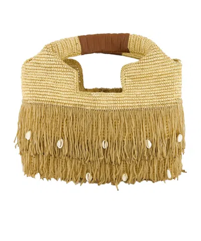 Sensi Studio Fringed Straw Handbag In Brown
