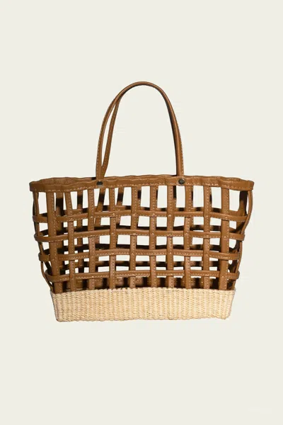 Sensi Studio Leather Basket Tote With Natural Straw Base