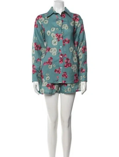 Pre-owned Sensi Studio Linen Floral Print Short Set In Pink