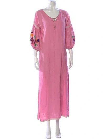 Pre-owned Sensi Studio Linen Long Dress In Pink