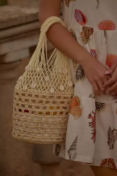 Sensi Studio Mercado Seashell Embroidered Bucket Bag In Beige