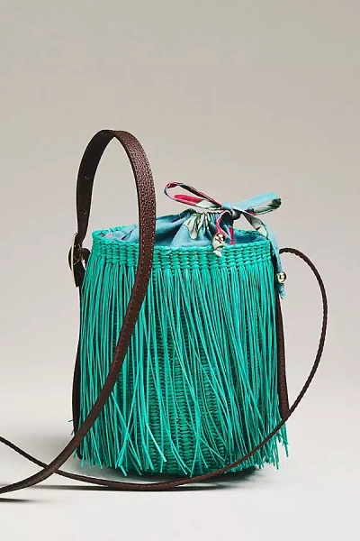 Sensi Studio Mini Frayed Crossbody Bucket Strap In Green
