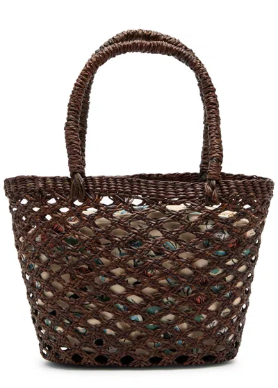 Sensi Studio Mini Raffia Top Handle Bag In Chocolate