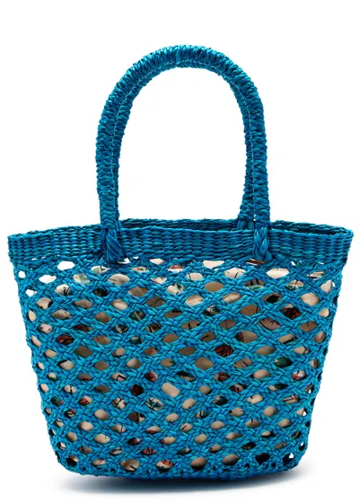 Sensi Studio Mini Raffia Top Handle Bag In Blue