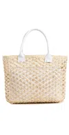 Sensi Studio Open Weave Tote Nautural Straw/white Leather In Nautural Straw/white Leather