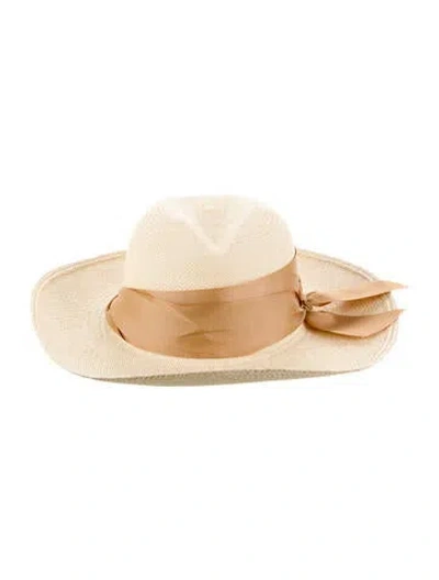Pre-owned Sensi Studio Panama Hat Double Twist With Bow Band In Neutral
