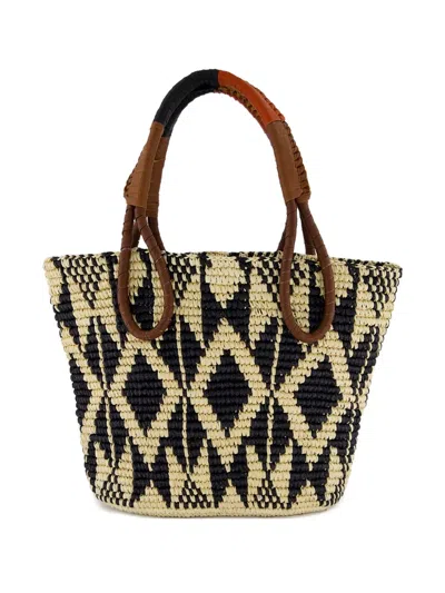 Sensi Studio Patterned Leather-handle Tote Bag In Neutral