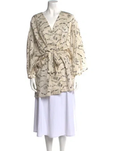 Pre-owned Sensi Studio Printed Cowl Neck Tunic In Neutral