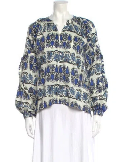 Pre-owned Sensi Studio Printed Crew Neck Blouse In Multi