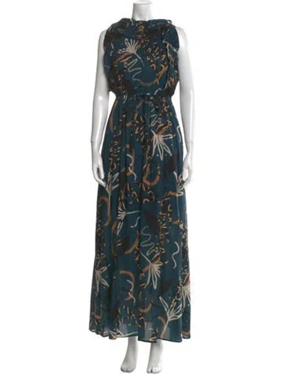 Pre-owned Sensi Studio Printed Long Dress In Blue