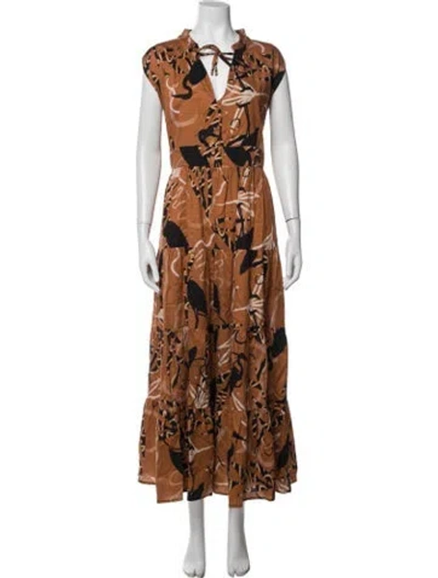 Pre-owned Sensi Studio Printed Long Dress In Brown