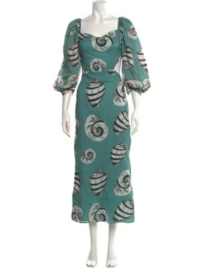Pre-owned Sensi Studio Printed Long Dress In Green