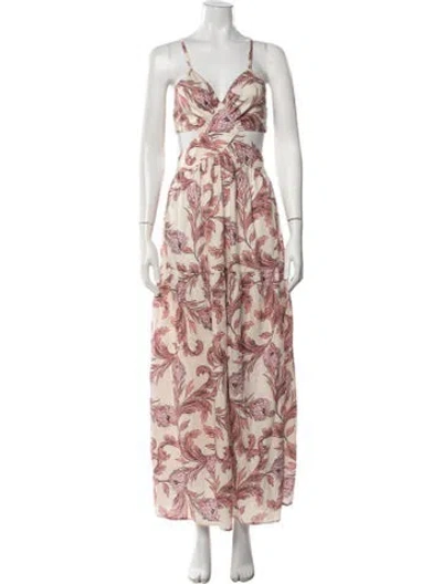 Pre-owned Sensi Studio Printed Long Dress In Neutral