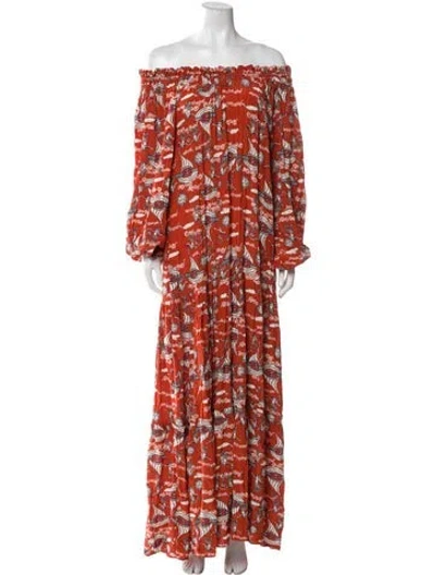 Pre-owned Sensi Studio Printed Long Dress In Orange