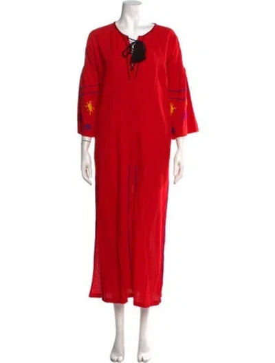 Pre-owned Sensi Studio Printed Long Dress In Red