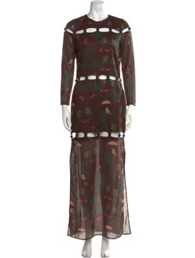 Pre-owned Sensi Studio Printed Long Dress W/ Tags In Brown
