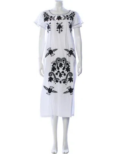 Pre-owned Sensi Studio Printed Long Dress In White