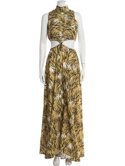 Pre-owned Sensi Studio Printed Long Dress In Yellow
