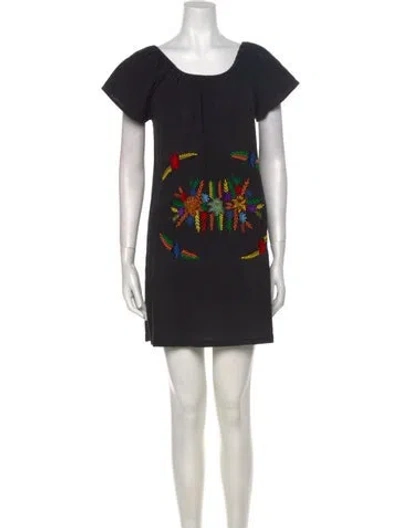 Pre-owned Sensi Studio Printed Mini Dress In Black