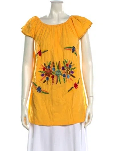 Pre-owned Sensi Studio Printed Scoop Neck T-shirt In Yellow