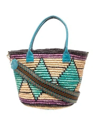Pre-owned Sensi Studio Raffia Bucket Bag In Blue