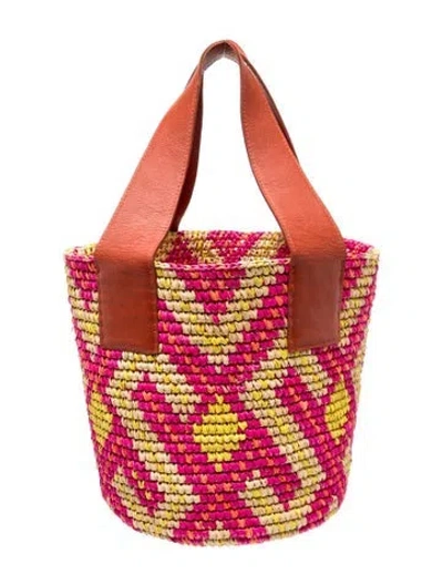 Pre-owned Sensi Studio Raffia Bucket Bag In Pink