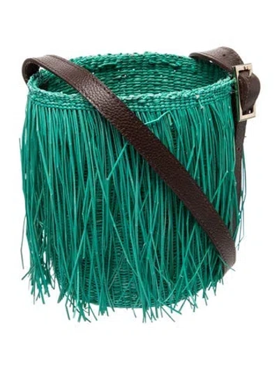 Pre-owned Sensi Studio Raffia Crossbody Bag In Green