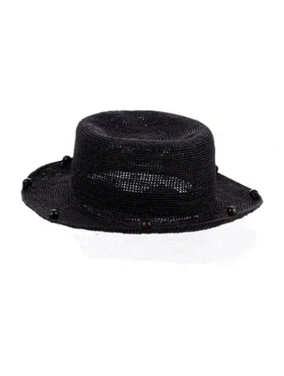 Pre-owned Sensi Studio Raffia Straw Crochet Hat In Black