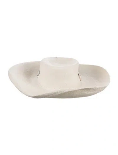 Pre-owned Sensi Studio Raffia Straw Wide Brim Hat In White