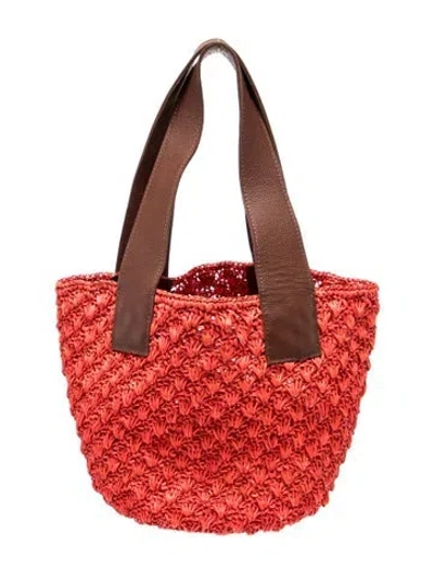 Pre-owned Sensi Studio Raffia Top Handle Bag In Red