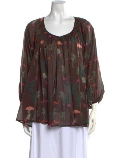 Pre-owned Sensi Studio Silk Printed Top In Brown