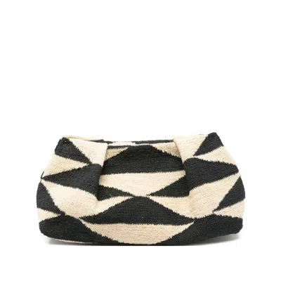 Sensi Studio Small Sisal Geometric Clutch Bag In Black