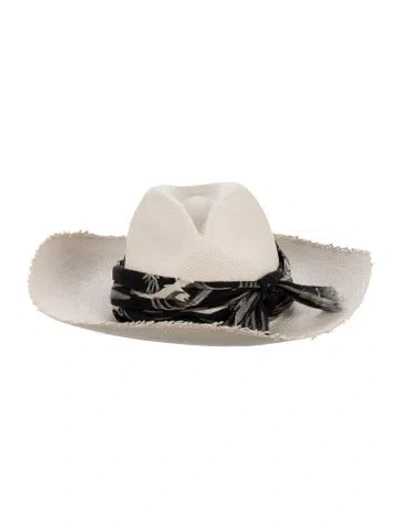 Pre-owned Sensi Studio Straw Wide Brim Hat In White
