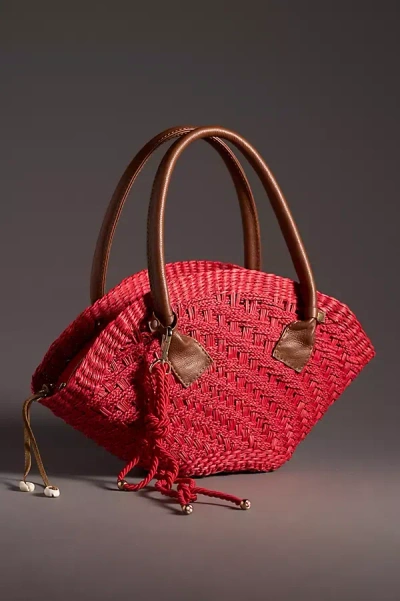 Sensi Studio Thick-weave Mini Basket Bag In Red