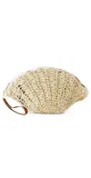 Sensi Studio Thick Weave Seashell Clutch Natural Straw/camel Leather In Natural Straw/camel Leather