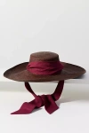 Sensi Studio Wide Ribbon Tie Floppy Straw Hat In Brown