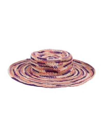 Pre-owned Sensi Studio Woven Raffia Straw Wide Brim Crochet Hat  W/tags In Orange