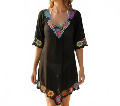 Sensibling Corp Floral Crochet Beach Cover Up In Black